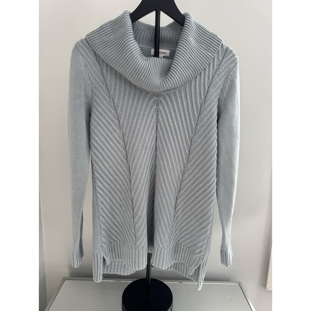 Calvin Klein Women's Cowl Neck Knit Sweater Medium‎ Gray Ribbed Cozy Chic